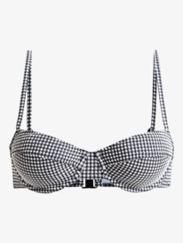 8 Gingham - Medium Coverage Bikini Top for Women Black ERJX305435 Roxy