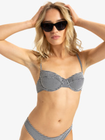 4 Gingham - Medium Coverage Bikini Top for Women Black ERJX305435 Roxy