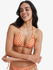 1 Moana Stripe Tiki Tri - Triangle Bikini Top for Women Orange ERJX305596 Roxy