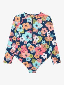 1 Morning Flower - Long Sleeve One-Piece Swimsuit for Girls 2-7 Blue ERLWR03359 Roxy