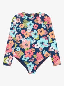 0 Morning Flower - Long Sleeve One-Piece Swimsuit for Girls 2-7 Blue ERLWR03359 Roxy