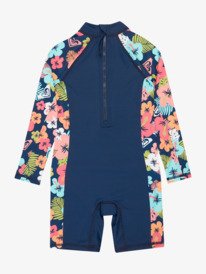 1 Morning Flower - Long Sleeve One-Piece Swimsuit for Girls 2-7 Blue ERLWR03361 Roxy