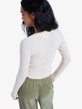 roxy, Time Off Pointelle - Top traforato a maniche lunghe da Donna, PARCHMENT (tec0) Time Off Pointelle - Long Sleeve Pointelle Top for Women  ERJKT04331
