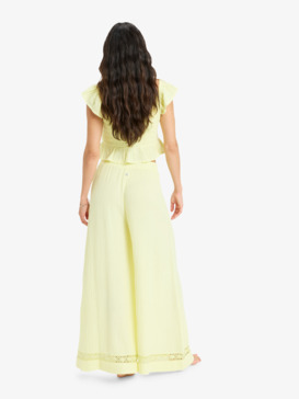 roxy, Under Golden Tropic - Calças de cintura elástica para Mulher, LUMINARY GREEN (gbs0) Under Golden Tropic - Wide Leg Beach Pants for Women  ERJNP03643