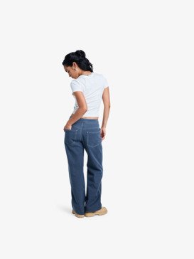 roxy, Chloe Kim Pop Stitch - Pantalon droit décontracté à taille basse pour Femme, TRUE BLACK (kvj0) Chloe Kim Pop Stitch - Low Rise Relaxed Straight Leg Trousers for Women  ERJNP03687