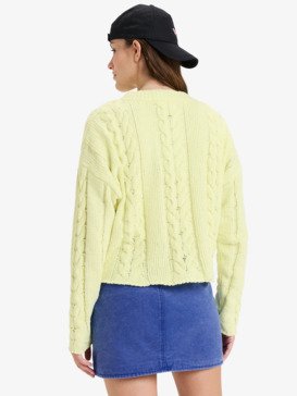 roxy, Chloe Kim Cropped Cable - Pull à col rond en maille torsadée pour Femme, YELLOW PEAR (yfk0) Chloe Kim Cropped Cable - Crew Neck Cable Knit Jumper for Women  ERJSW03679