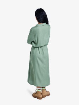 roxy, Island Escape Solid - Robe midi à col pour Femme, OIL GREEN (gld0) Island Escape Solid - Collared Long Sleeve Button Front Midi Dress for Women  ERJWD03922