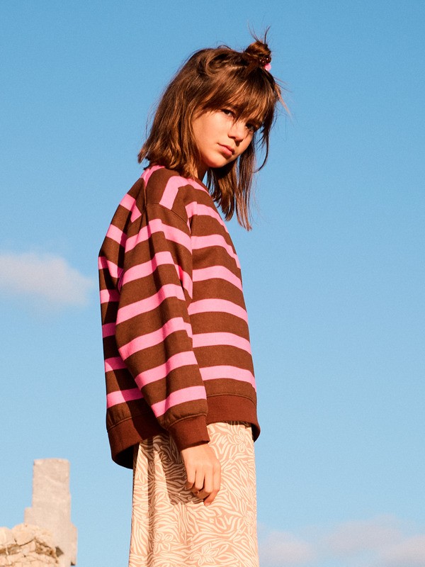 1 Little Things - Sweatshirt às riscas de estilo descontraído para raparigas 4-16 Pink ERGFT04023 Roxy