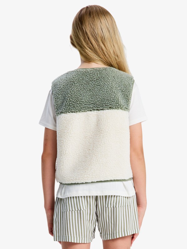 2 Iconic Color Block - Veste sans manches en sherpa pour Fille 4-16 Vert ERGPF03094 Roxy