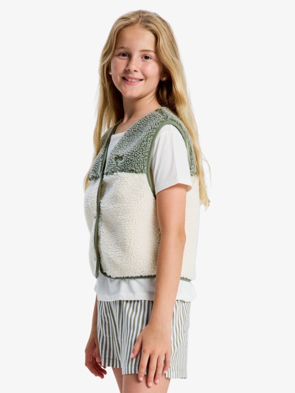 1 Iconic Color Block - Veste sans manches en sherpa pour Fille 4-16 Vert ERGPF03094 Roxy