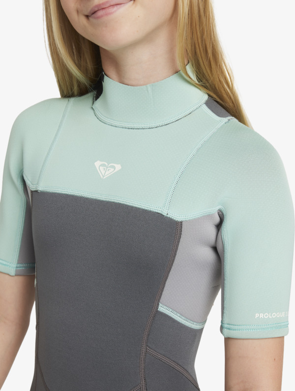 7 Prologue 2/2 mm &ndash; Muta estiva a maniche corte con cerniera posteriore da ragazza (2-16 anni) Green ERGW503021 Roxy