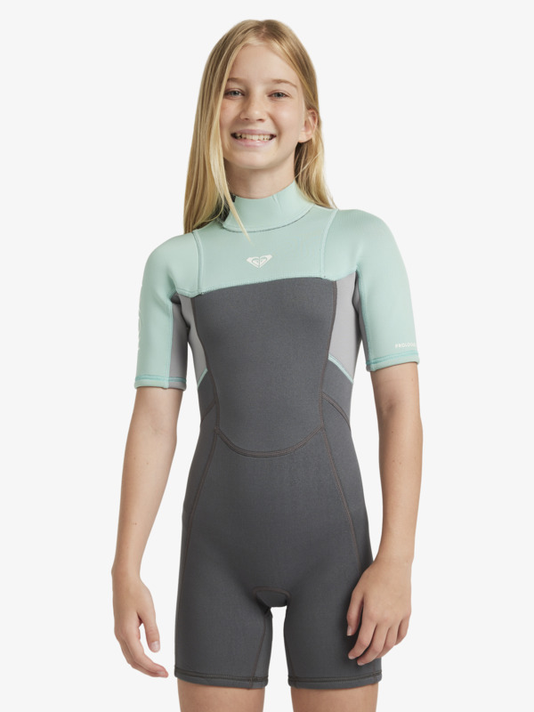 0 Prologue 2/2 mm &ndash; Muta estiva a maniche corte con cerniera posteriore da ragazza (2-16 anni) Green ERGW503021 Roxy