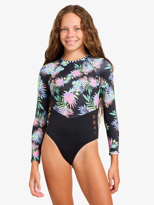 0 Roxy Active - Long Sleeve One-Piece Swimsuit for Girls 6-16 Pink ERGWR03485 Roxy