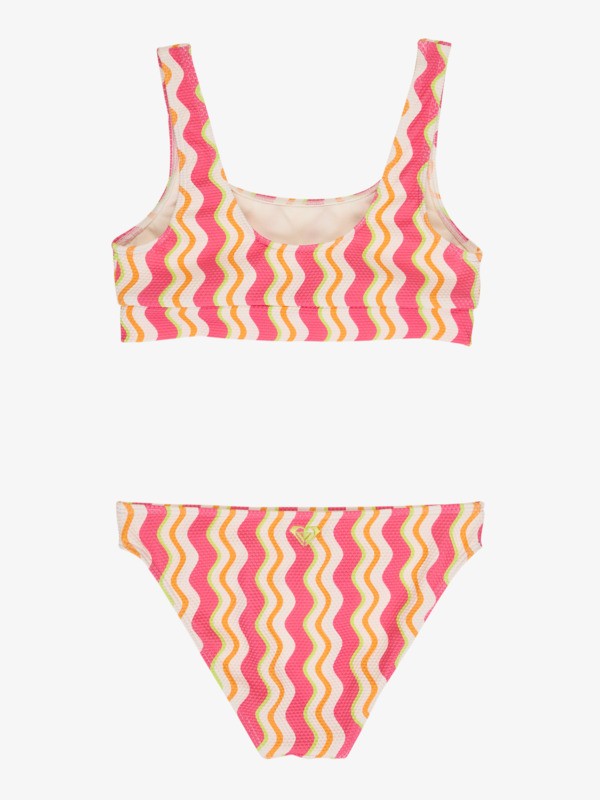 1 Bold Waves - Conjunto de biqu&iacute;ni de duas pe&ccedil;as Crop para Raparigas 6-16 Pink ERGX203707 Roxy