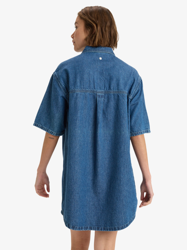 7 Afternoon Skies - Vestido-camisa de ganga de manga curta para Mulher Azul ERJDD03010 Roxy