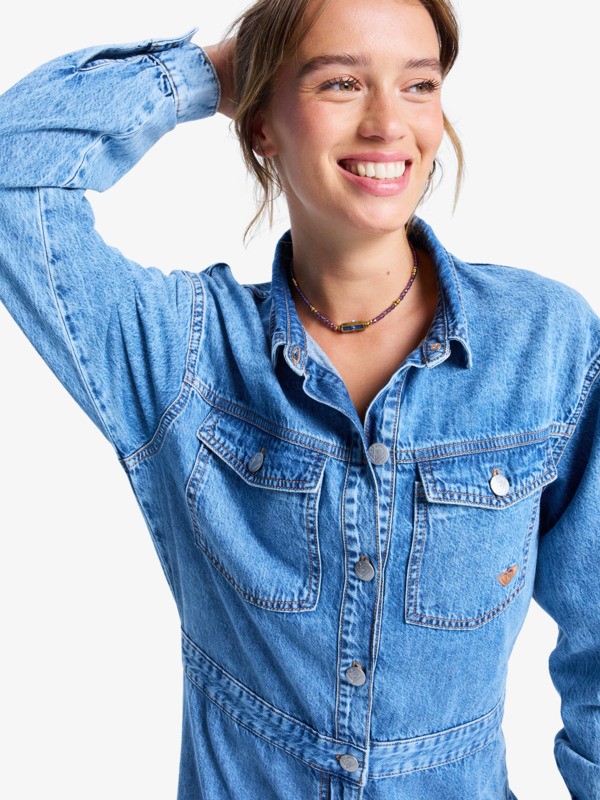 2 Coastal Weekend - Langärmliger Jeans-Einteiler für Frauen Blau ERJDO03001 Roxy