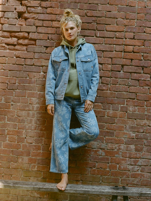 0 Boogie Night Mid Surf Wash - Wide Leg Denim Jeans for Women Blue ERJDP03323 Roxy