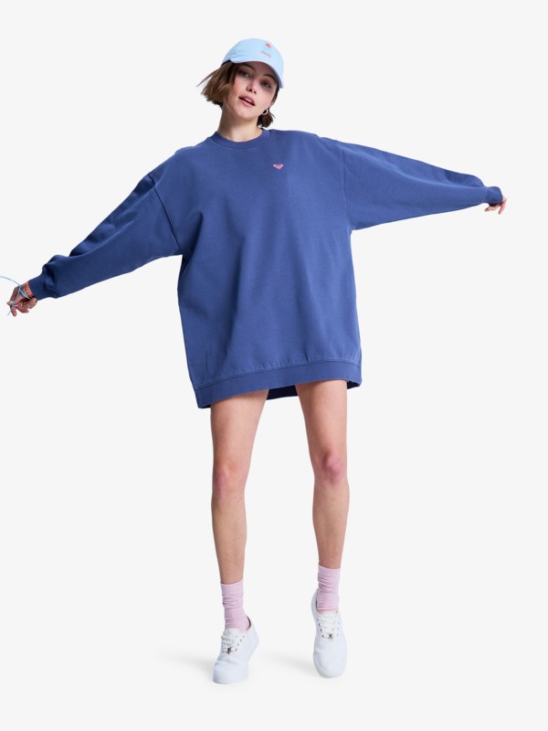 3 Saturday Night Vibes - Robe sweat oversize pour Femme Bleu ERJFD03002 Roxy