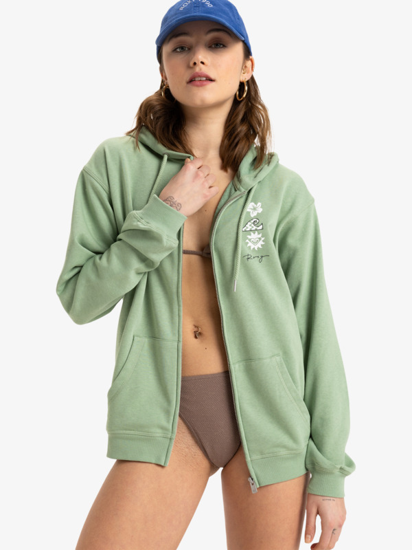 0 Surf Stoked - Hoody met Rits over de hele lengte voor Dames Green ERJFT04956 Roxy