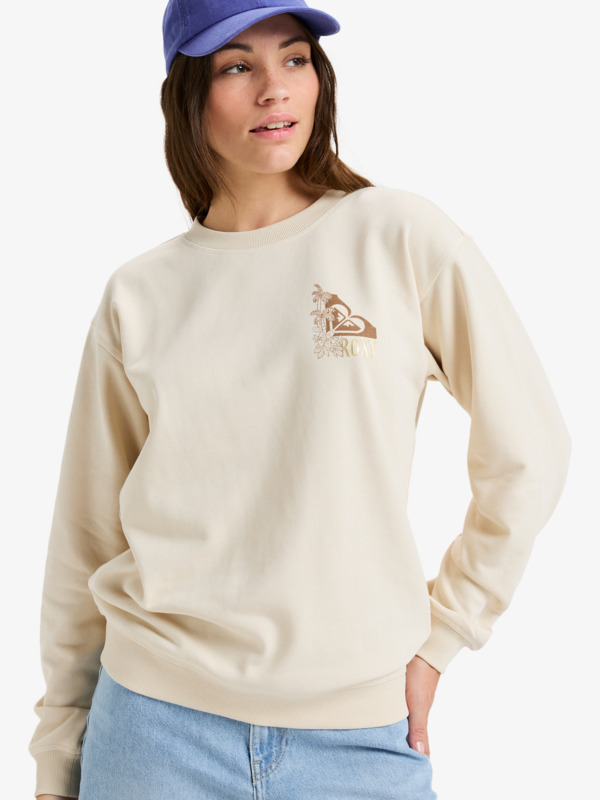 0 Surf Stoked - Sweat à col rond pour Femme Beige ERJFT04963 Roxy