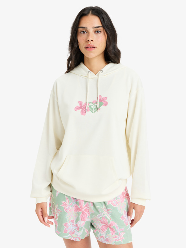 2 Hibiscus Heart - Pullover Hoodie for Women White ERJFT04980 Roxy