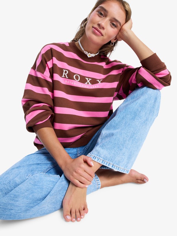 3 Strictly Stripes Oversized - Oversized Striped Sweatshirt for Women Pink ERJFT05004 Roxy