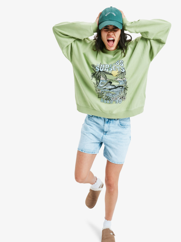 5 Lineup Oversized - Oversized Sweatshirt With Vintage Wash Effect for Women Green ERJFT05005 Roxy