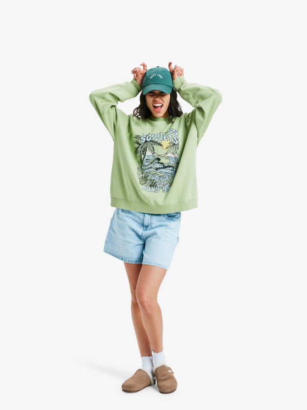 3 Lineup Oversized - Oversized Sweatshirt With Vintage Wash Effect for Women Green ERJFT05005 Roxy