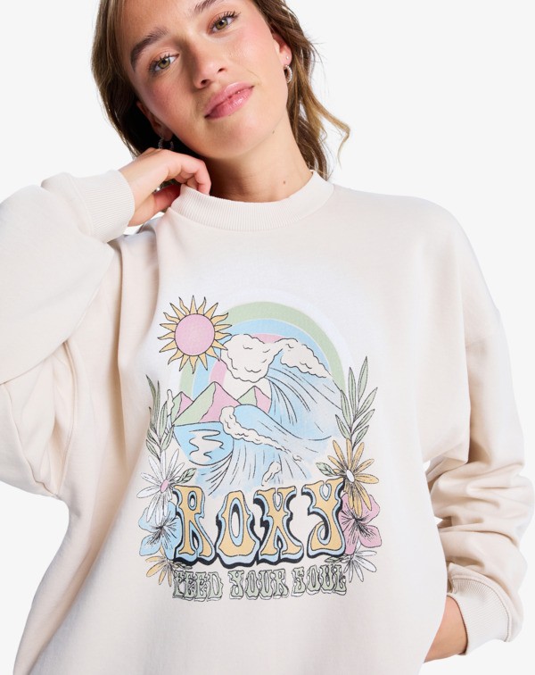 3 Lineup Oversized - Oversized Sweatshirt With Vintage Wash Effect for Women Beige ERJFT05005 Roxy