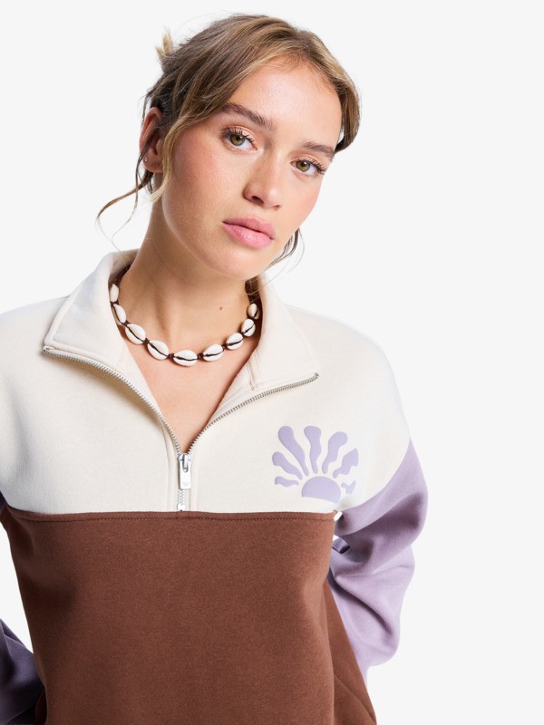 3 View Point Block - Half Zip Colour Block Fleece for Women Brown ERJFT05014 Roxy
