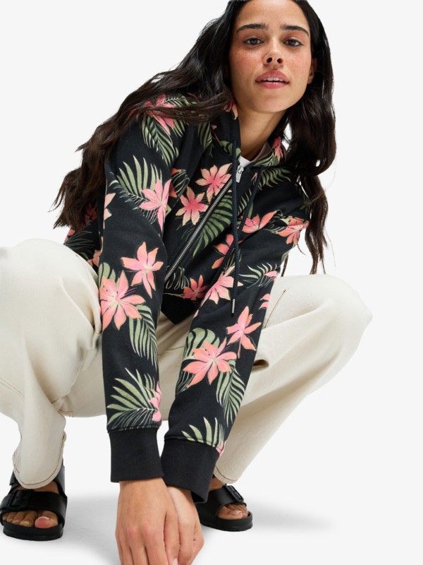 6 Vl Feels Right - Sweat à capuche zippé imprimé pour Femme Vert ERJFT05029 Roxy