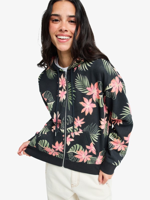 0 Vl Feels Right - Sweat à capuche zippé imprimé pour Femme Vert ERJFT05029 Roxy