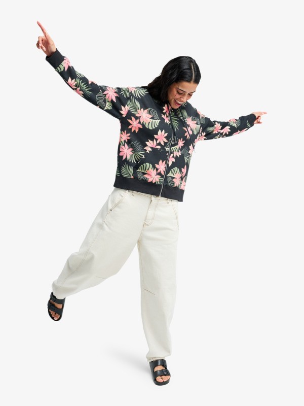 4 Vl Feels Right - Sweat à capuche zippé imprimé pour Femme Vert ERJFT05029 Roxy