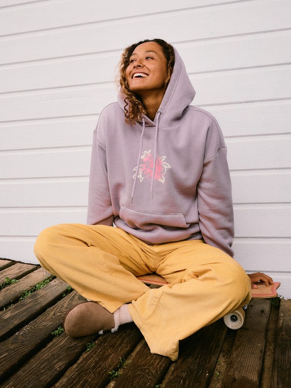 0 Perfect Place Brushed - Sweat à capuche décontracté avec motif vintage pour Femme Violet ERJFT05032 Roxy