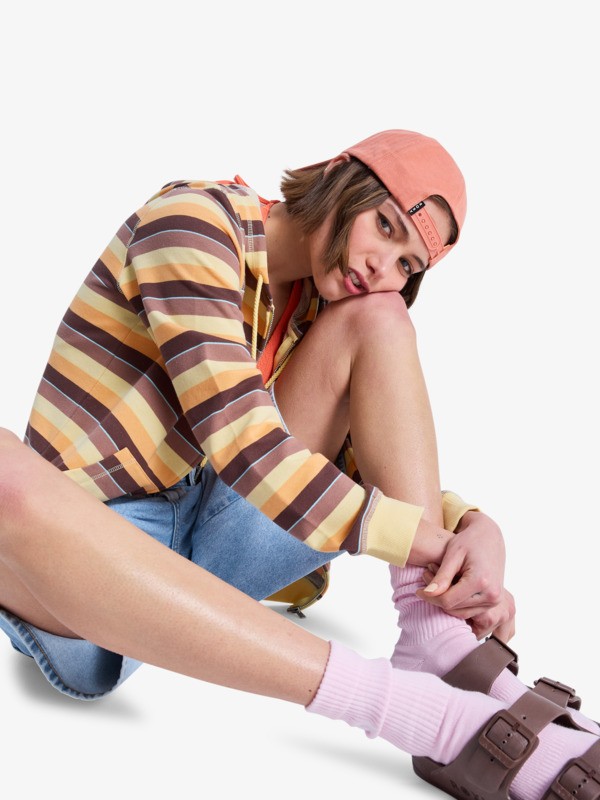 5 Perfect Stripe - Sweat à capuche zippé rayé pour Femme Marron ERJFT05041 Roxy