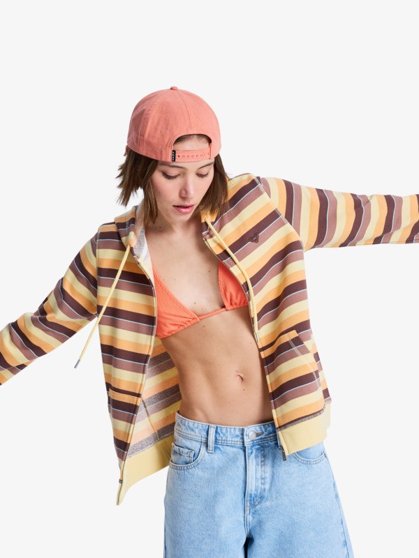 0 Perfect Stripe - Sweat à capuche zippé rayé pour Femme Marron ERJFT05041 Roxy