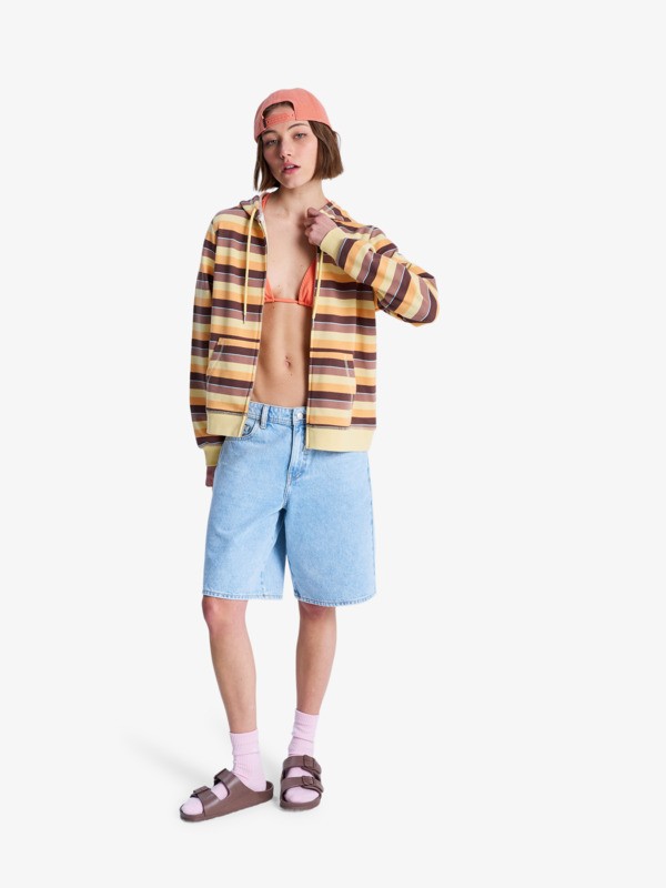 3 Perfect Stripe - Sweat à capuche zippé rayé pour Femme Marron ERJFT05041 Roxy