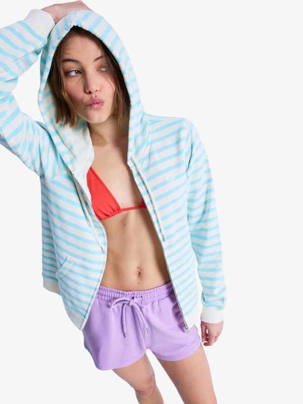 0 Perfect Stripe - Sweat à capuche zippé rayé pour Femme Bleu ERJFT05041 Roxy