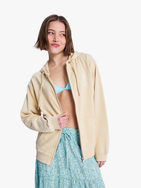 0 Surf Stoked Zip Terry - Sweat à capuche zippé pour Femme Beige ERJFT05063 Roxy