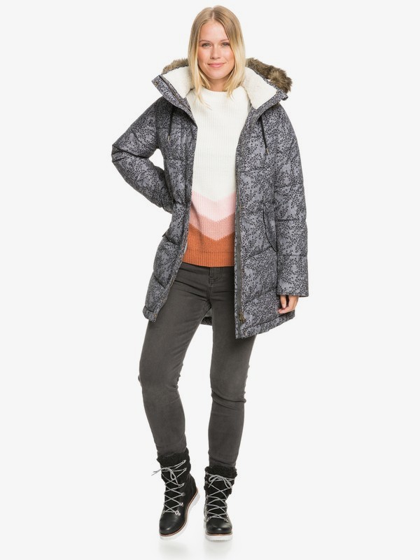 Ellie Printed Waterproof Longline Puffer Jacket for Women Roxy