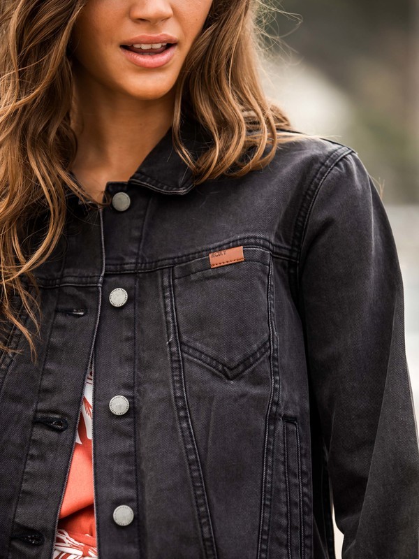 True Star Black Denim Trucker Jacket for Women Roxy