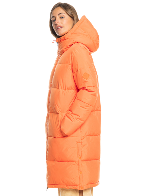 Orange hooded puffer jacket online