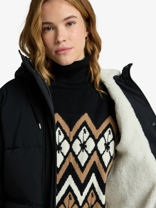 5 Seaside Memories - Mittellange Steppjacke mit Kapuze für Frauen Schwarz ERJJK03666 Roxy