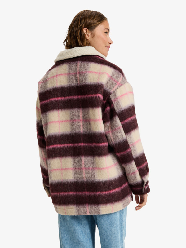 3 Passage Of Time - Checked Shirt Style Coat for Women Beige ERJJK03670 Roxy