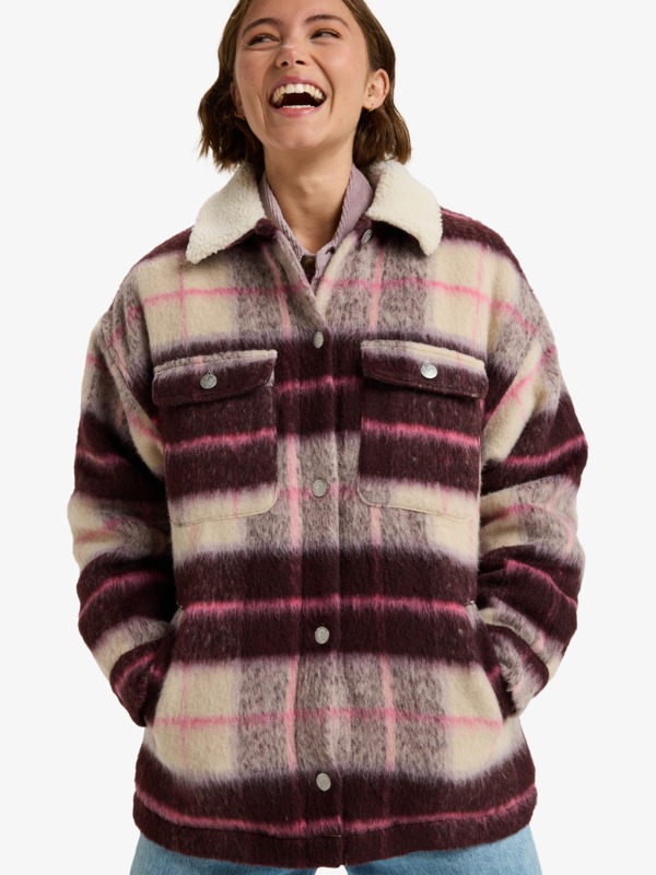 4 Passage Of Time - Checked Shirt Style Coat for Women Beige ERJJK03670 Roxy
