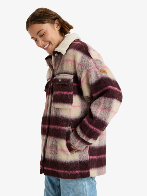 1 Passage Of Time - Checked Shirt Style Coat for Women Beige ERJJK03670 Roxy
