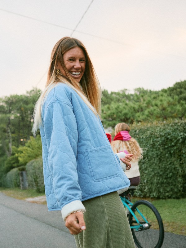 1 Not So Basic - Denim Jack met Sherpa-voering voor Dames Blue ERJJK03675 Roxy