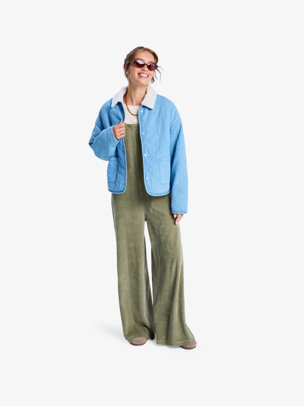 6 Not So Basic - Denim Jack met Sherpa-voering voor Dames Blue ERJJK03675 Roxy