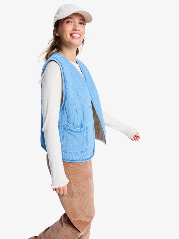 1 Simply Lucky - Dubbelzijdig kort denim jack met sherpavoering voor Dames Blue ERJJK03684 Roxy