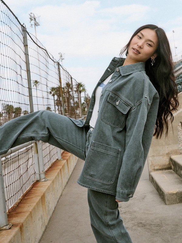 0 Chloe Kim Pop Stitch - Oversized Relaxed Fit Shacket for Women Black ERJJK03686 Roxy